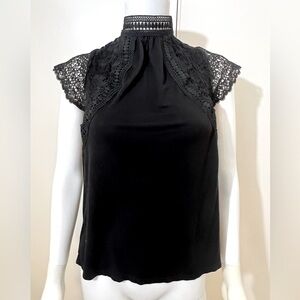 Black lace and jersey knit top